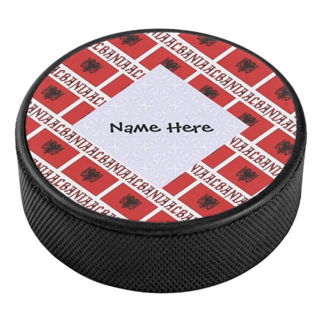 Albania Albanian Flag Tiled Personalised  Hockey Puck (3/4)