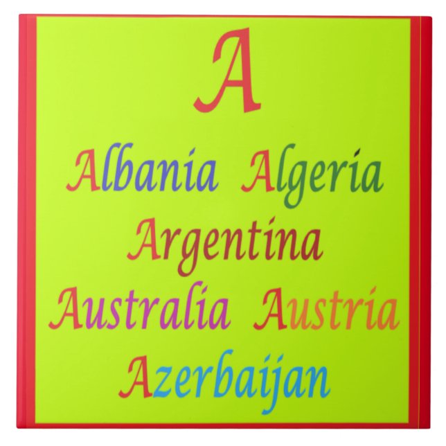 Albania Algeria Australia Argentina lime green Tile (Front)