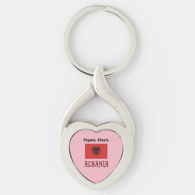 Albania and Albanian Flag Personalised Heart Key Ring (Front)