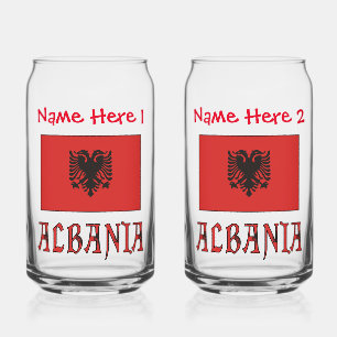 Albania and Albanian Flag Red Personalisation Can Glass