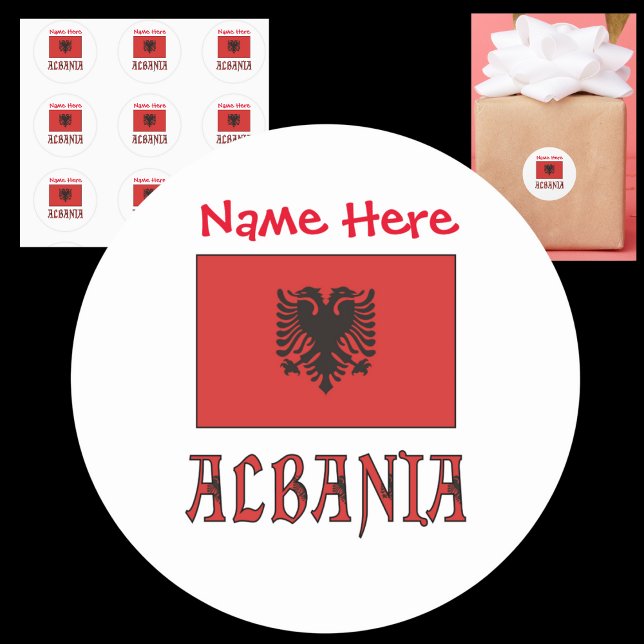 Albania and Albanian Flag Red Personalisation  Classic Round Sticker (Creator Uploaded)