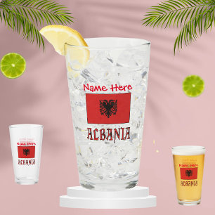 Albania and Albanian Flag Red Personalisation Glass
