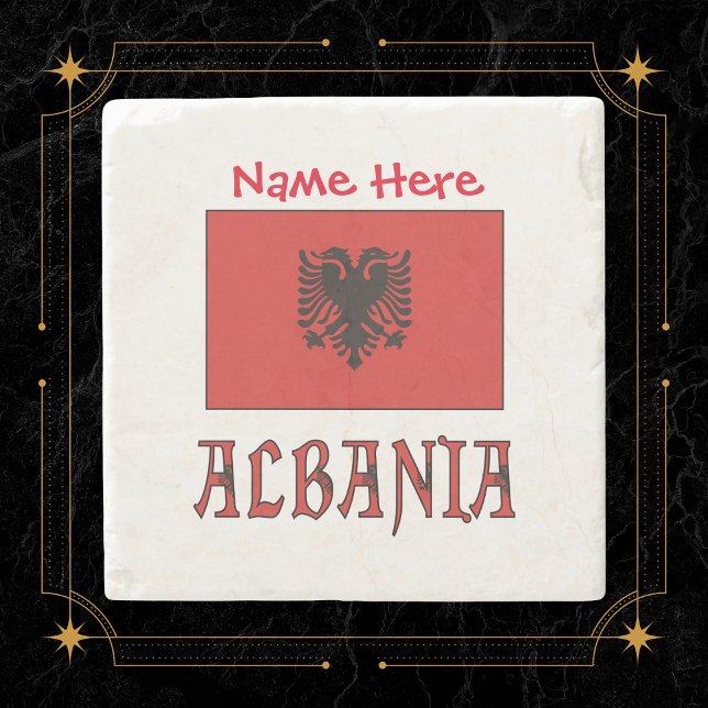 Albania and Albanian Flag Red Personalisation  Stone Coaster (Creator Uploaded)
