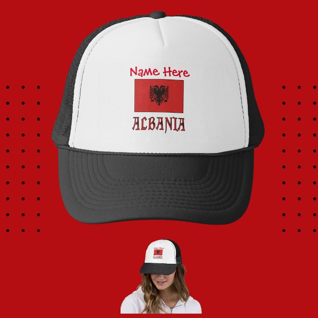 Albania and Albanian Flag Red Personalisation  Trucker Hat (Creator Uploaded)