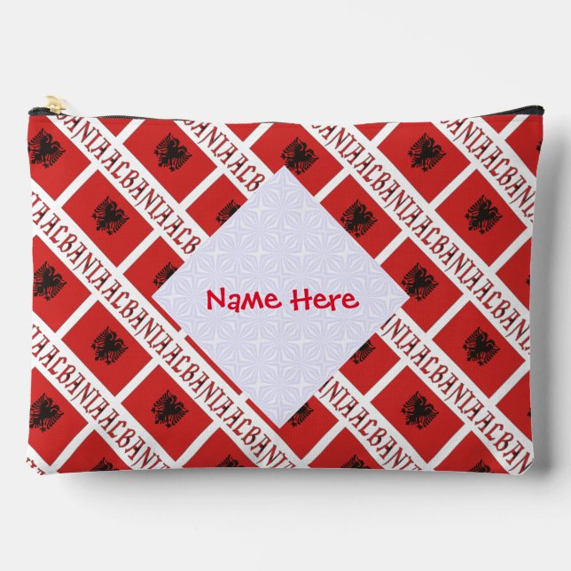 Albania and Albanian Flag Tile Red Personalisation Accessory Pouch (Front)
