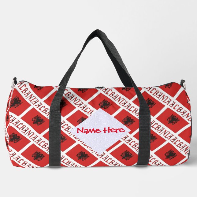 Albania and Albanian Flag Tile Red Personalisation Duffle Bag (Front)