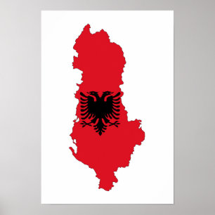 albania country flag map shape symbol silhouette poster
