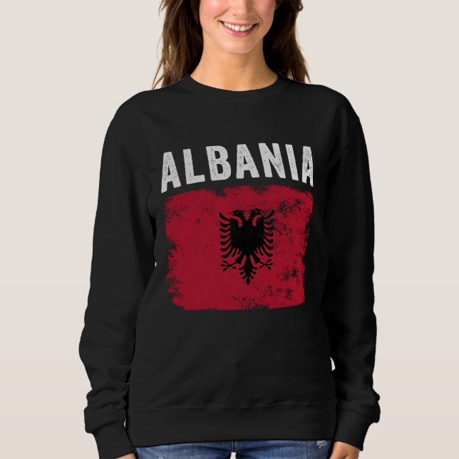 Albania Flag Distressed  Men Women Kids  Albanian  Sweatshirt (Front)