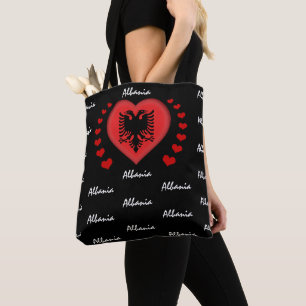 Albania Flag & Heart, Albanian Flag fashion /sport Tote Bag