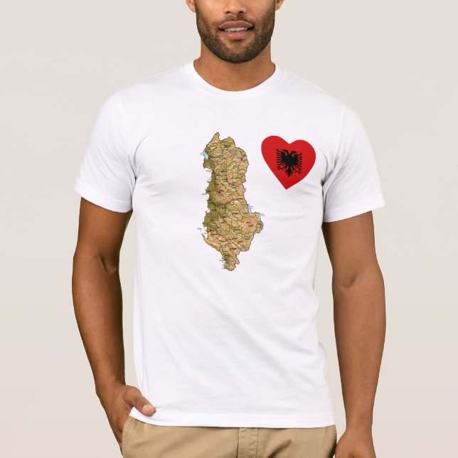 Albania Flag Heart and Map T-Shirt (Front)