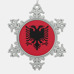 Albania Flag Snowflake Pewter Christmas Ornament