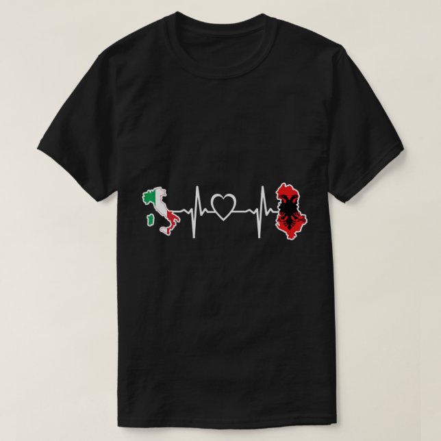 Albania Italy Heartbeat Albanian Italian Flag T-Sh T-Shirt (Design Front)