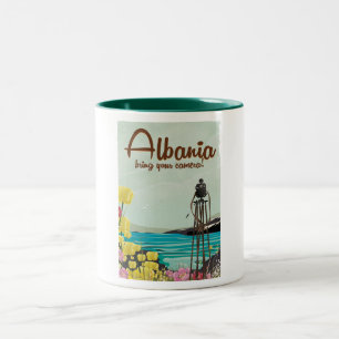 Albania landscape vintage travel poster. Two-Tone coffee mug