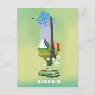 Albania map Illustrated travel poster Postcard