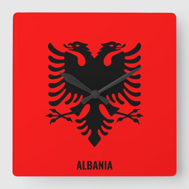 Albania National Flag Patriotic Square Wall Clock (Front)
