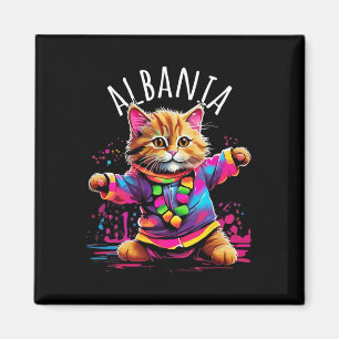 Albania Quirky Funny Cute Colourful Dancing Cat De Magnet