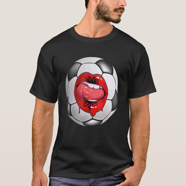 Albania Soccer Fan Albanian Flag Mouth T-Shirt (Front)