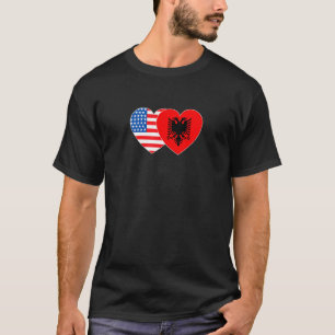 Albania &USA Flag Twin Heart for Albanian American T-Shirt