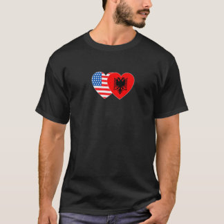 Albania &USA Flag Twin Heart for Albanian American T-Shirt