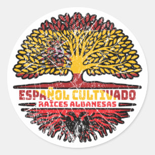 Albanian Albania Spain Spanish Tree Roots Flag Classic Round Sticker