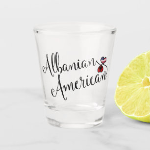 Albanian American Entwined Hearts Shot Glass