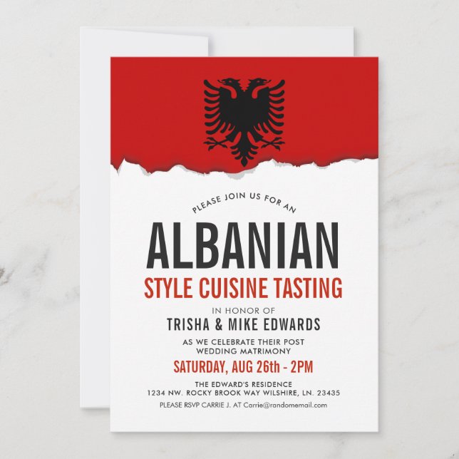 Albanian Cuisine | Party Flag White Invite (Front)