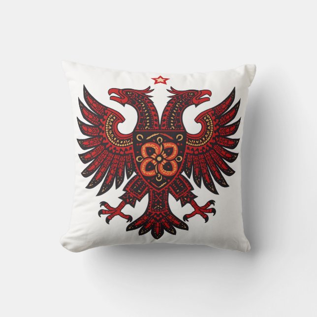 Albanian Double Headed Eagle Ethnic Art Throw Pill Cushion (Front)