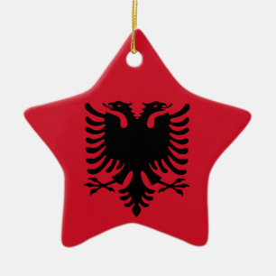 Albanian Flag on Ceramic Star Pendant Tree Decoration