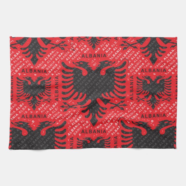 Albanian flag pattern 2 tea towel (Horizontal)