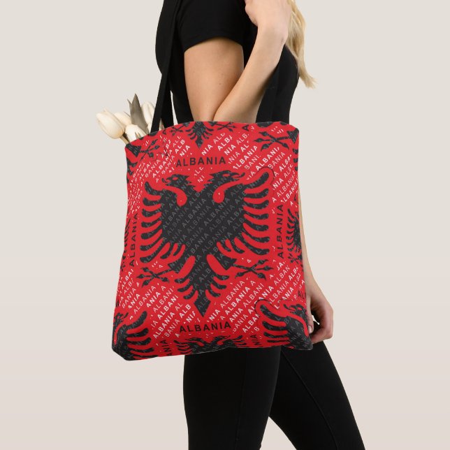 Albanian flag pattern 2 tote bag (Close Up)
