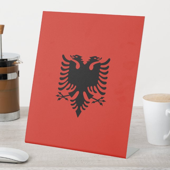 Albanian flag pedestal sign (In SItu)