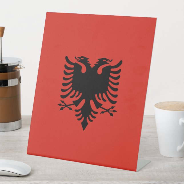 Albanian flag pedestal sign (In SItu)