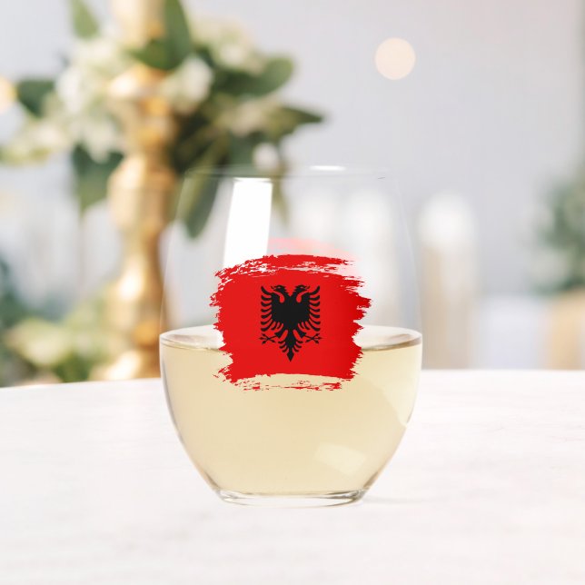 Albanian flag stemless wine glass (Insitu (Wedding))