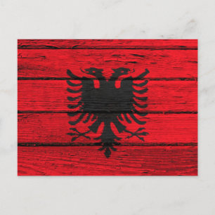 Albanian Flag with Rough Wood Grain Effect Postcard