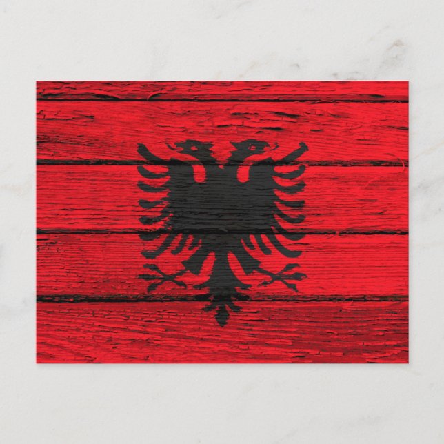 Albanian Flag with Rough Wood Grain Effect Postcard (Front)