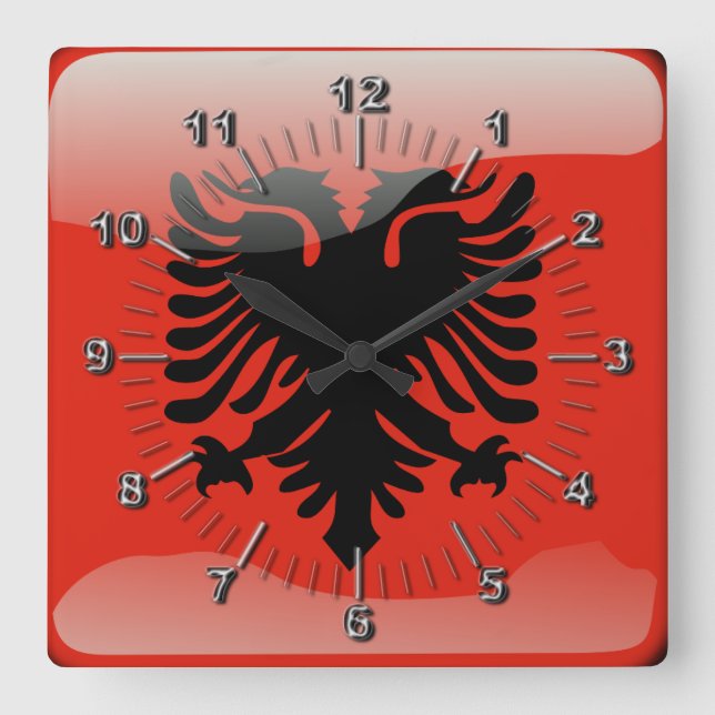 Albanian glossy flag square wall clock (Front)