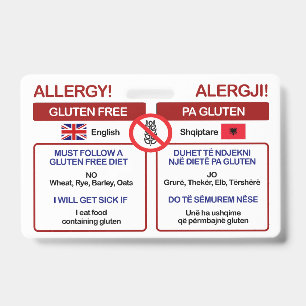 ALBANIAN Gluten Free Travel Card   Allergy Aware ID Badge