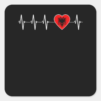 Albanian Heartbeat I Love Albania Flag Heart Pride Square Sticker