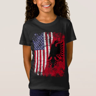 ALBANIAN ROOTS Red Eagle Half American ALBANIA FLA T-Shirt