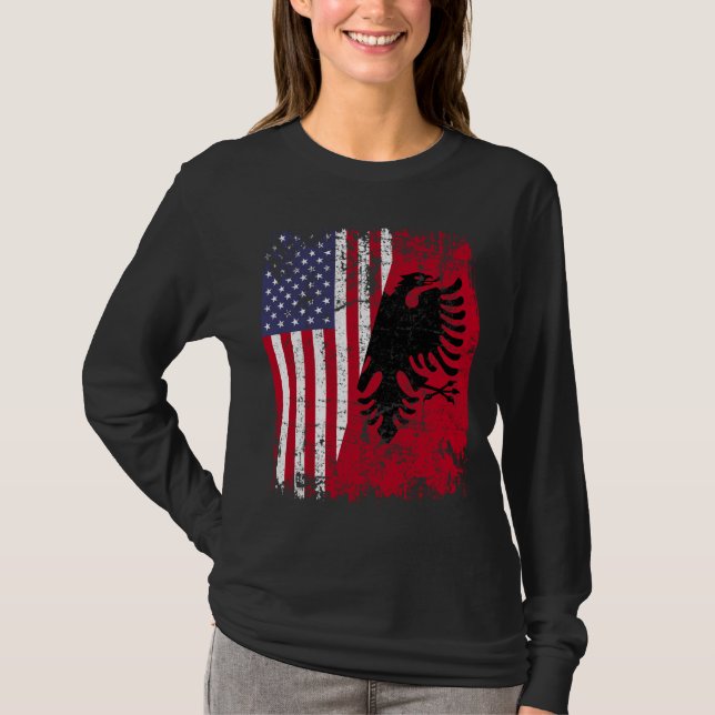 ALBANIAN ROOTS Red Eagle Half American ALBANIA FLA T-Shirt (Front)