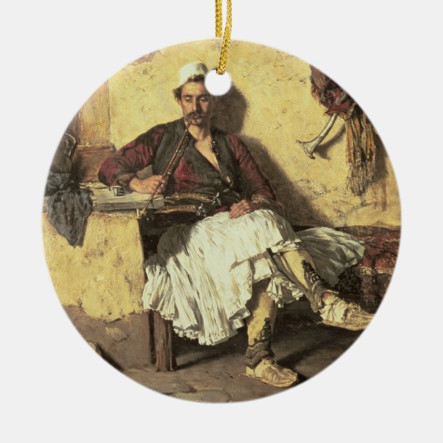 Albanian Sentinel Resting (Arnaueti) (oil on canva Ceramic Tree Decoration (Front)