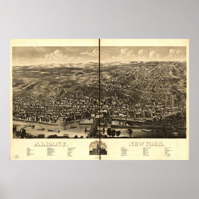 Albany New York 1879 Antique Panoramic Map Poster (Front)