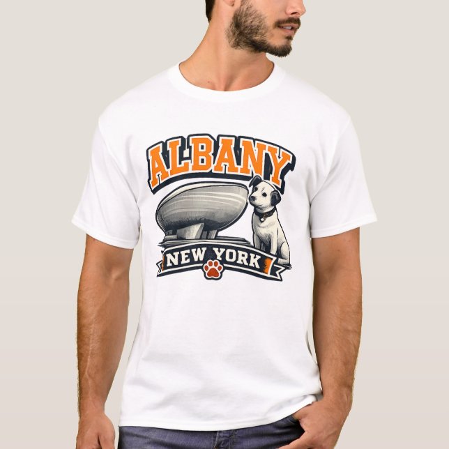 Albany New York Nipper Dog Landmark Retro Design T-Shirt (Front)