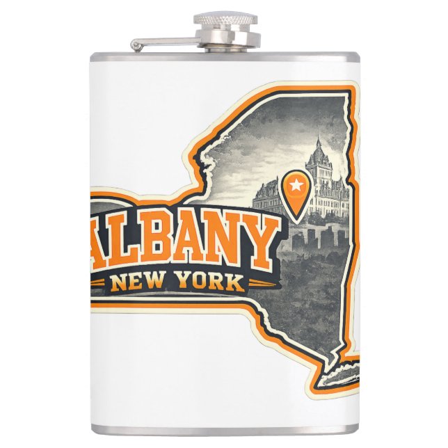 Albany New York State Outline Map Label Design Hip Flask (Front)