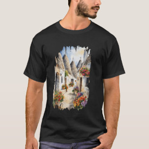 Alberobello Puglia Watercolour Painting Vintage Ar T-Shirt