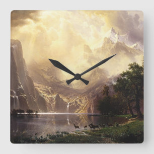 Albert Bierstadt Among the Sierra Nevada Mountains Square Wall Clock