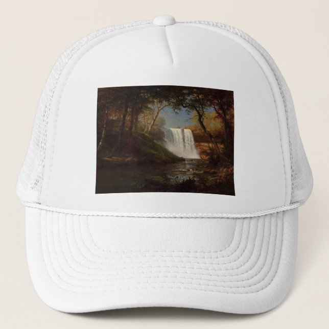 Albert Bierstadt Painting Forest Waterfall Destiny Trucker Hat (Front)