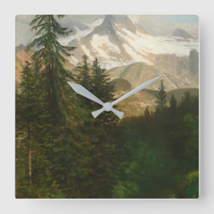Albert Bierstadt Painting Snow in the High Country Square Wall Clock