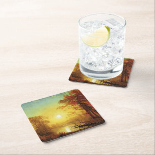 Albert Bierstadt painting, Sunrise, Square Paper Coaster