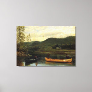 Albert Bierstadt's Men in Two Canoes, 1866 Canvas Print